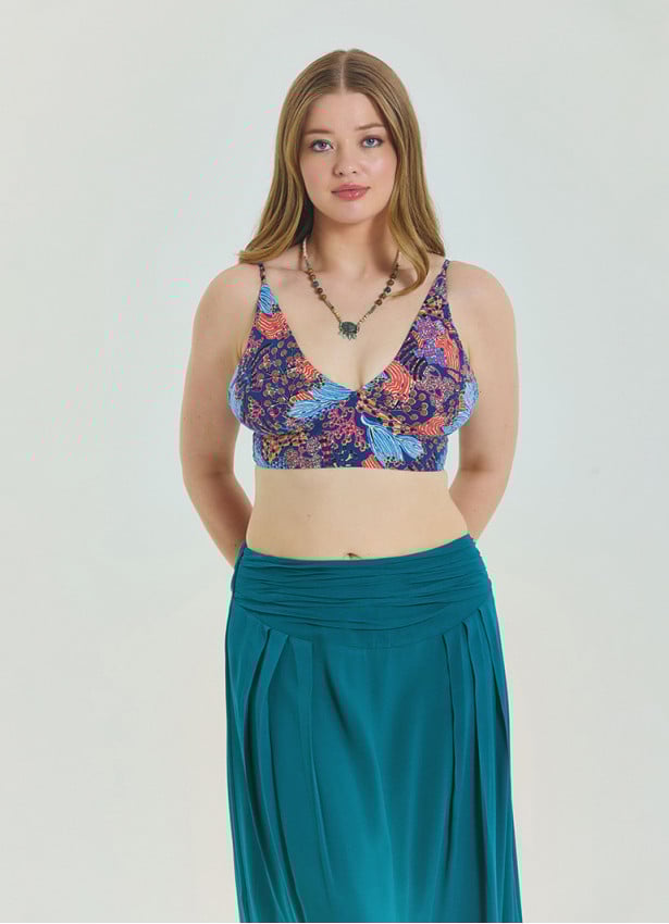 Lace Up Open Back Adjustable Blue Plus Size Blouse 4659